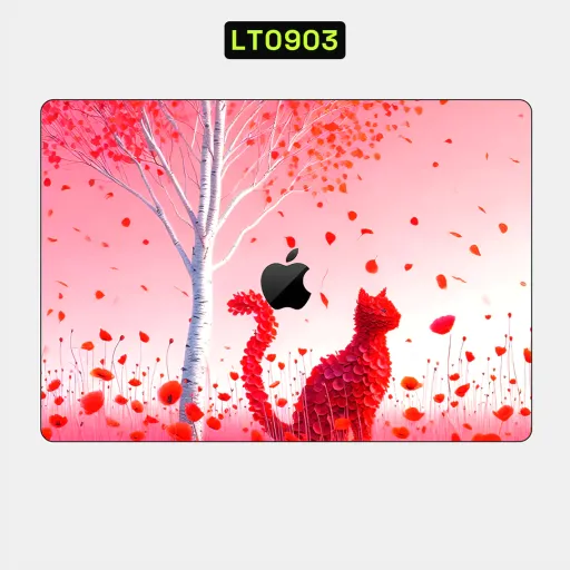 Premium Animals Laptops Skin - Wholesale | Nexa Skins — LT0903 - Animals Raw Skins (cat, pink, red flowers)