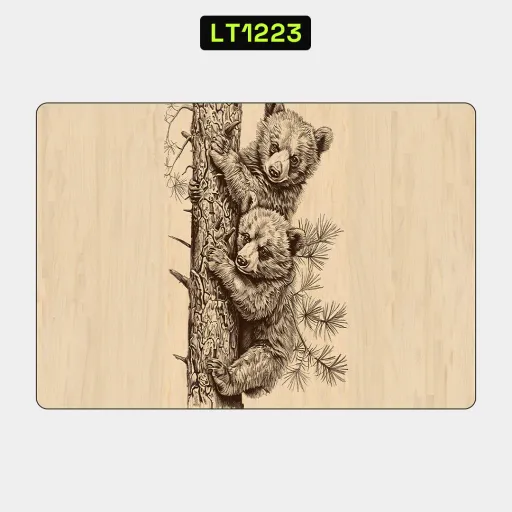 Premium Animals Laptops Skin - Wholesale | Nexa Skins — LT1223 - Animals Raw Skins (bears, wood texture, engraved)