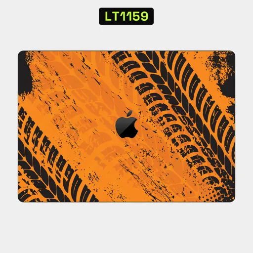 Premium Automotive Laptops Skin - Wholesale | Nexa Skins — LT1159 - Automotive Raw Skins (tire tracks, orange, black)