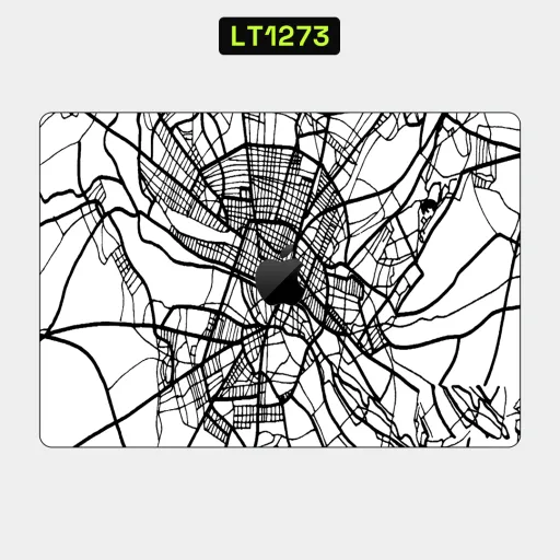Premium Country & City Laptops Skin - Wholesale | Nexa Skins — LT1273 - Country & City Raw Skins (map, city map, black and white)