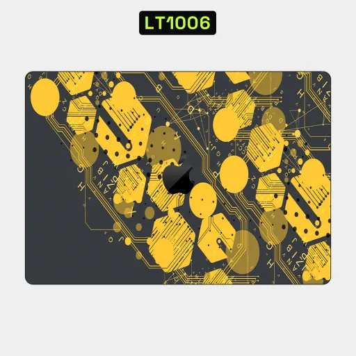 Premium Cypher & Machine Laptops Skin - Wholesale | Nexa Skins — LT1006 - Cypher & Machine Raw Skins (yellow, dark grey, circuit)