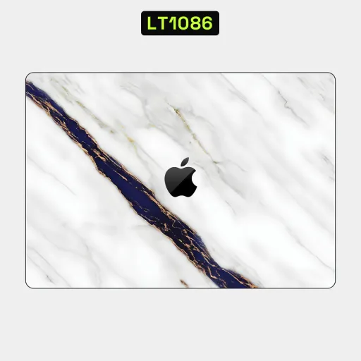 Premium Marble Laptops Skin - Wholesale | Nexa Skins — LT1086 - Marble Raw Skins (white marble, blue vein, gold foil)