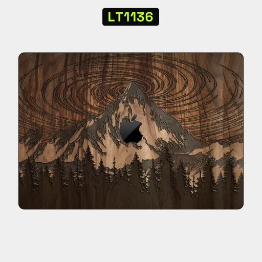 Premium Wood Laptops Skin - Wholesale | Nexa Skins — LT1136 - Wood Raw Skins (mountain, forest, engraved)