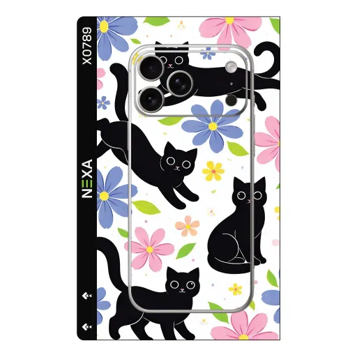 Premium Animals Phones Skin - Wholesale | Nexa Skins — X0789 - Animals (whimsical, floral, black cat)