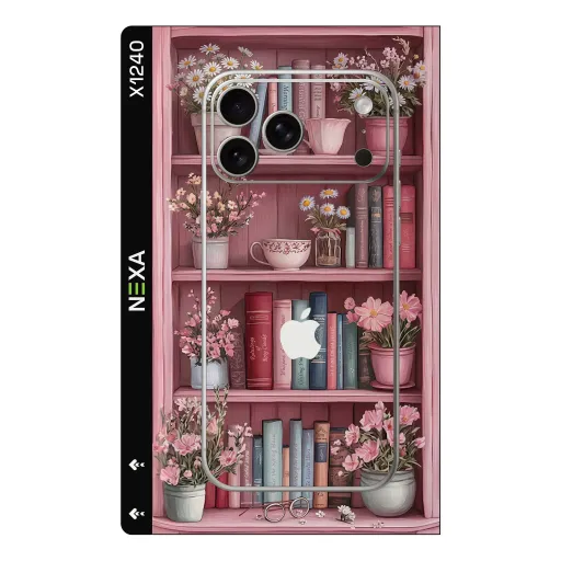 Premium Books Phones Skin - Wholesale | Nexa Skins — X1240 - Books (pink, floral, bookshelf)