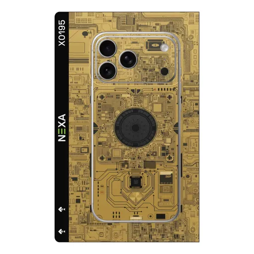 Premium Cypher & Machine Phones Skin - Wholesale | Nexa Skins — X0195 - Cypher & Machine (gold, circuit, motherboard)