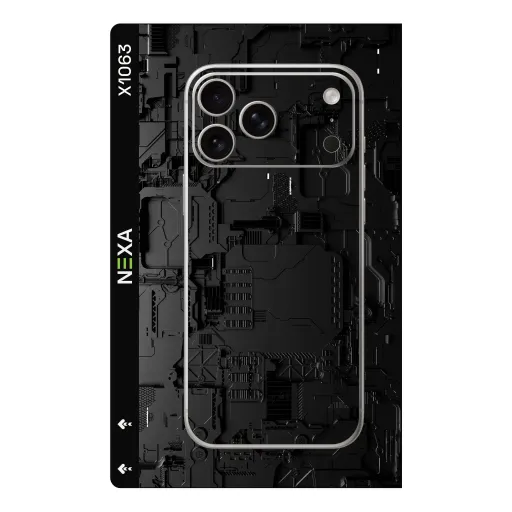 Premium Cypher & Machine Phones Skin - Wholesale | Nexa Skins — X1063 - Cypher & Machine (cyberpunk, mechanical, matte black)