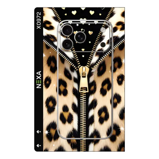 Premium Girls Phones Skin - Wholesale | Nexa Skins — X0972 - Girls (leopard print, zipper, gold)