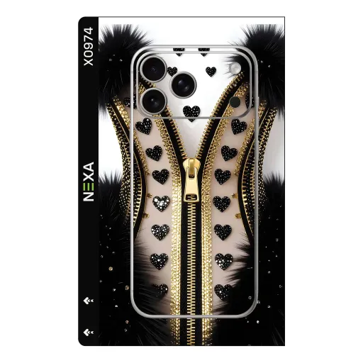 Premium Girls Phones Skin - Wholesale | Nexa Skins — X0974 - Girls (zipper, hearts, gold)