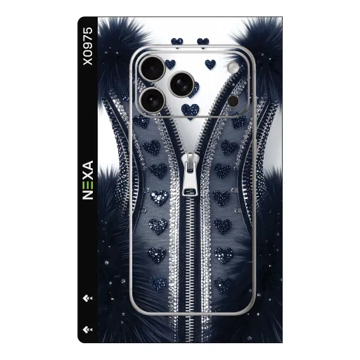 Premium Girls Phones Skin - Wholesale | Nexa Skins — X0975 - Girls (zipper, hearts, metallic)
