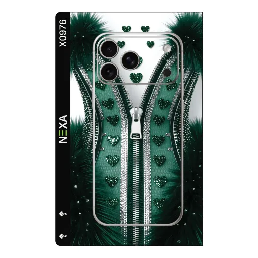 Premium Girls Phones Skin - Wholesale | Nexa Skins — X0976 - Girls (emerald, zipper, rhinestones)