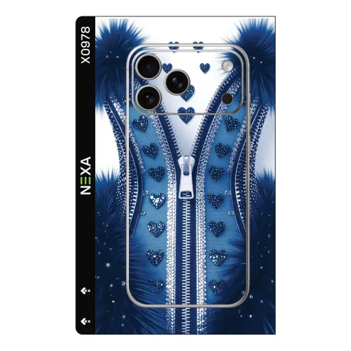 Premium Girls Phones Skin - Wholesale | Nexa Skins — X0978 - Girls (blue, zipper, faux fur)