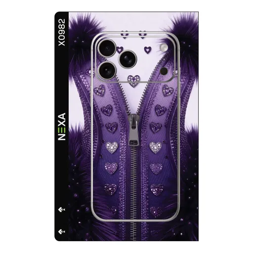 Premium Girls Phones Skin - Wholesale | Nexa Skins — X0982 - Girls (purple, zipper, hearts)