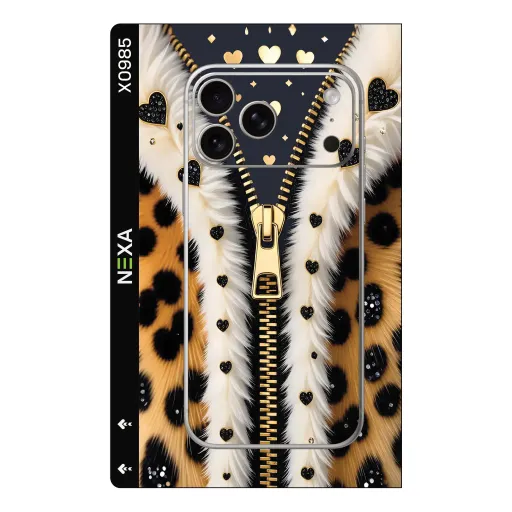 Premium Girls Phones Skin - Wholesale | Nexa Skins — X0985 - Girls (leopard print, zipper, faux fur)