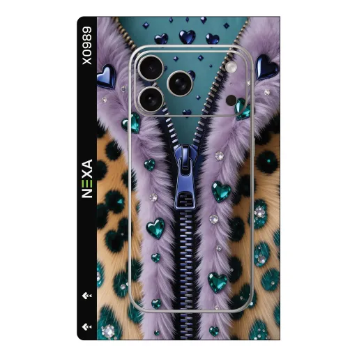 Premium Girls Phones Skin - Wholesale | Nexa Skins — X0989 - Girls (leopard print, faux fur, zipper)