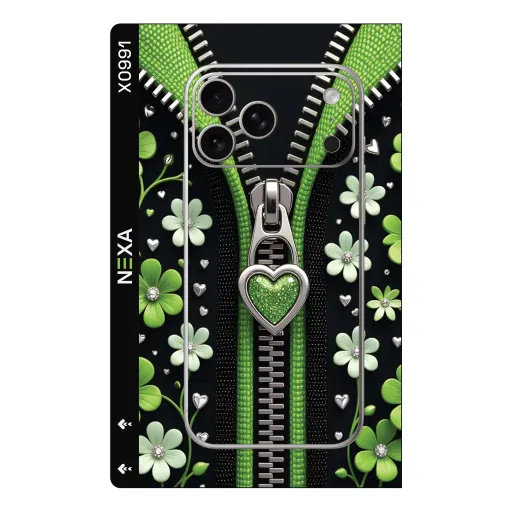 Premium Girls Phones Skin - Wholesale | Nexa Skins — X0991 - Girls (zipper, floral, lime green)