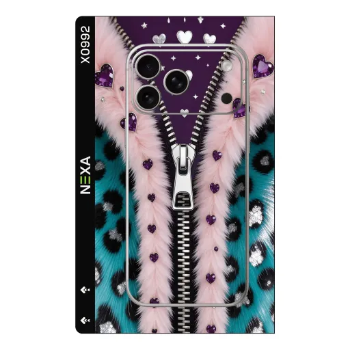 Premium Girls Phones Skin - Wholesale | Nexa Skins — X0992 - Girls (zipper, faux fur, leopard print)