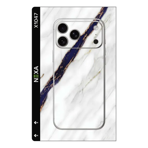 Premium Marble Phones Skin - Wholesale | Nexa Skins — X1047 - Marble (white marble, gold vein, navy blue)