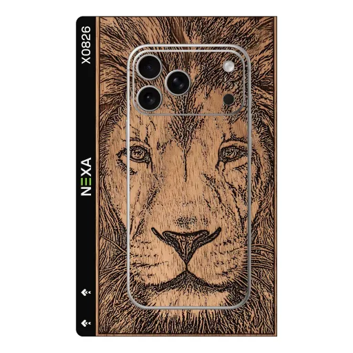 Premium Wood Phones Skin - Wholesale | Nexa Skins — X0826 - Wood (lion, engraved, rustic)