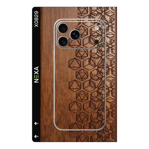 Premium Wood Phones Skin - Wholesale | Nexa Skins — X0829 - Wood (geometric, laser-cut, walnut)